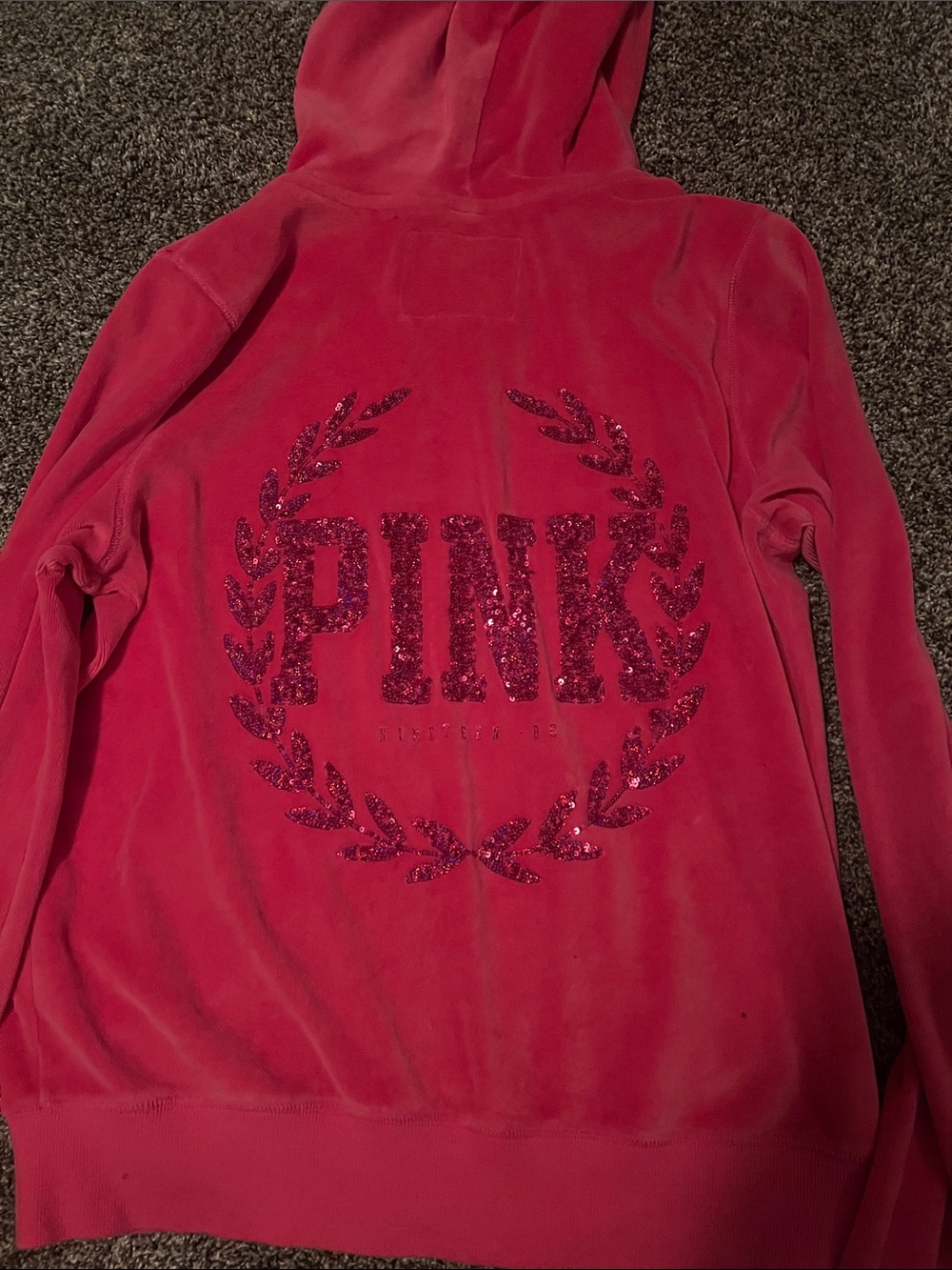 Pink Velour Zip-Up Hoodie with Sequin Logo